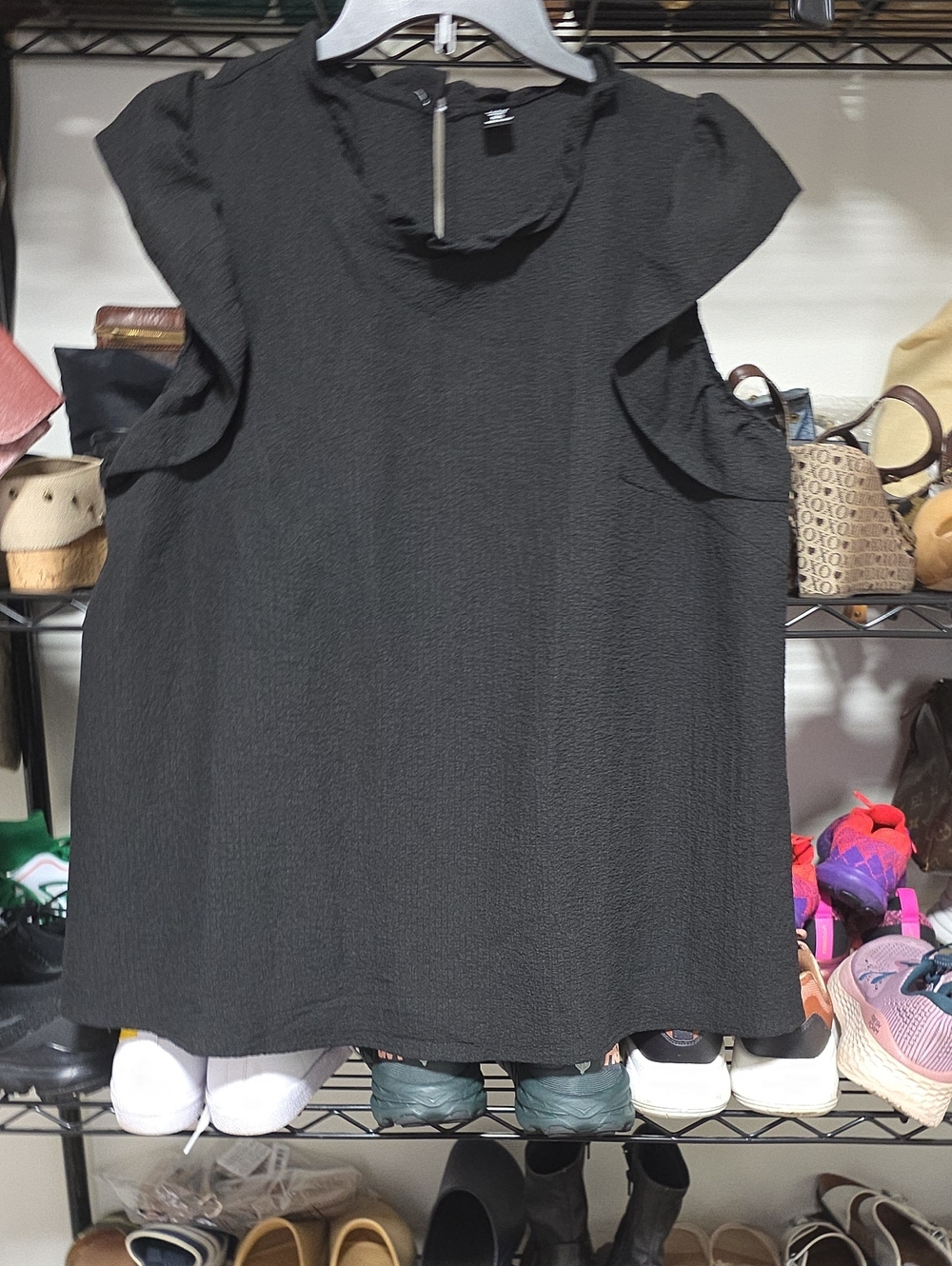 SHEIN Black Ruffle Sleeve Blouse
